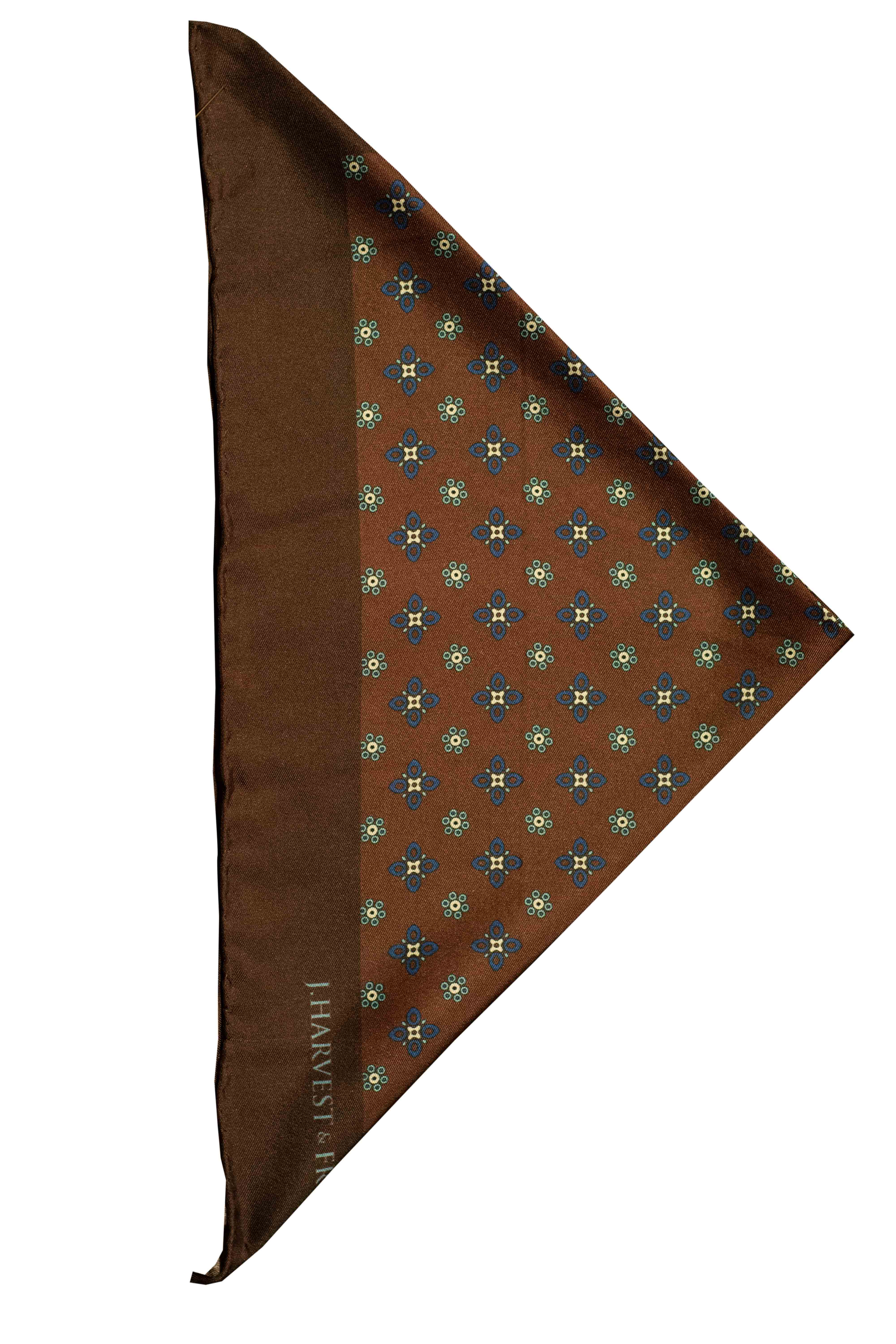 Handkerchief Silk Floral Brun